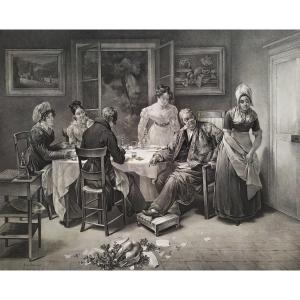 Etching Genre Scene Engraving 19th C Old Print