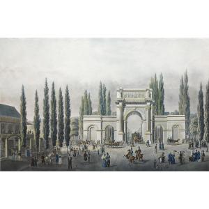 Etching Brussels View From Porte Guillaume 19th C Engraving By De Noter & Gibele Old Print