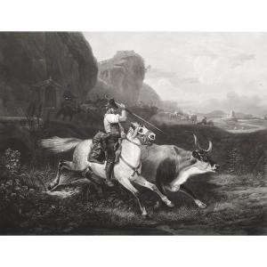 Horse Animal Engraving After Vernet 19th C Etching Old Print