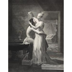 Etching Neoclassical Mythological Engraving Hero And Leander After Delorme Old Print