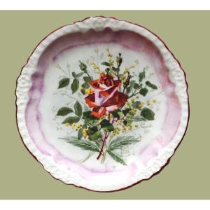 Porcelain Plate Hand Painted Decor Roses Signed Roux Emile 20th C