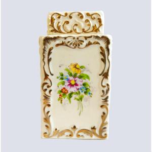 Paris Porcelain Tea Box Hand Painted Flowers Decor 19th C