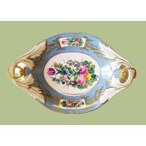 Hand Painted Porcelain Dish Decor Flowers Mehun 19th C