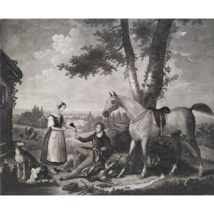 Etching 19th C Hunting Engraving Hunter Horse Old Print