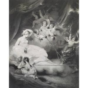 Etching Mythological Engraving Venus Love 19th C Old Print