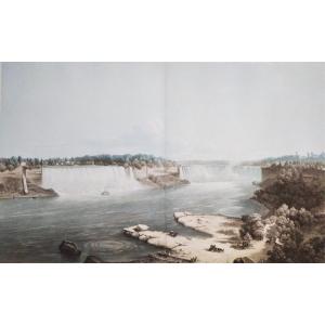 Niagara Falls Panoramic View Large Engraving Etching Old Print 19th C