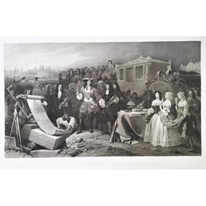 Louis XIV Hotel Des Invalides Large Engraving 19th C Etching Old Print