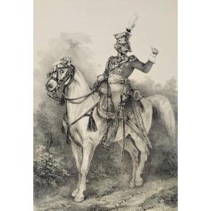 Horse Rider Polish Lancers Militaria Lithograph By Charlet 19th C