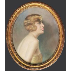 Portrait Of A Lady Pastel By Enrique Dorda Y Rodriguez Spanish Painter Art Deco