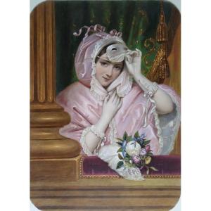 Etching Watercolored Engraving Night Beauty 19th C Old Print