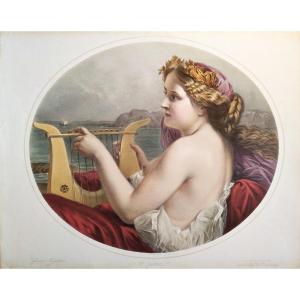 Syren Watercolored Lithograph Greek Mythology 19th Century Old Print