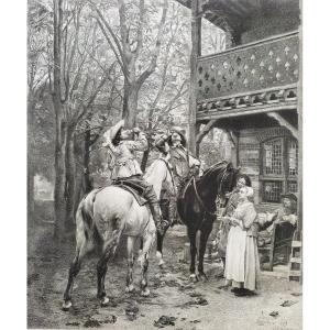 Etching The Riders Engraving After Meissonier 19th C Old Print