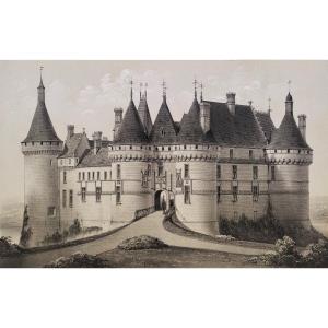 Chaumont Sur Loire Castle Lithograph By Victor Petit 19th C Old Print