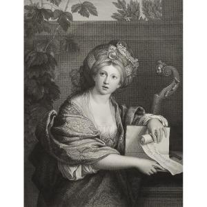 Etching Sibyl Mythological Engraving After Zampieri 19th C Old Print