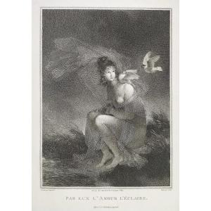 Etching Neoclassical Engraving Portrait Of A Lady Female Nude After Fragonard 19th C  Old Print