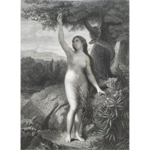 Eve Nude Biblical Scene Engraving After Mélin 19th Century Etching Old Print