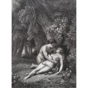 Adam And Eve Nude Biblical Engraving By Pelée And Ch.lalaisse 19th C Etching Old Print