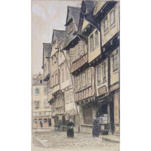 Brittany Alley And Old Houses Charcoal And Grease Pencil