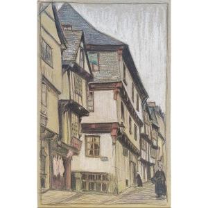Old Street In Brittany Dinan Pastel Early 20th Century