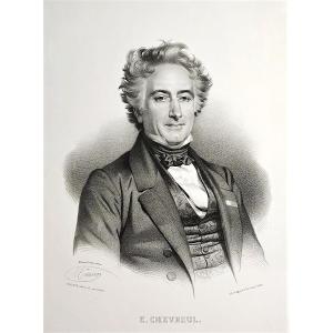 Michel Eugene Chevreul Lithograph By Grégoire And Deneux 19th Century Old Print
