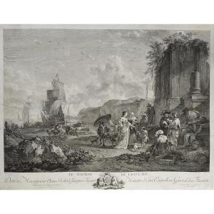 Ransom Of The Slave Engraving By Jacques Aliamet After Berghem 18th C Etching Old Print