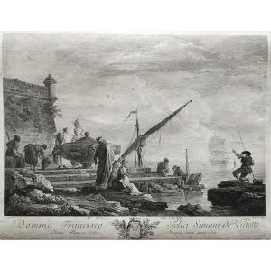 Seascape Engraving After Vernet Etching Old Print 18th Century