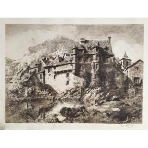 Etching Landscape By Renaud De Vézins 20th Century Engraving Old Print