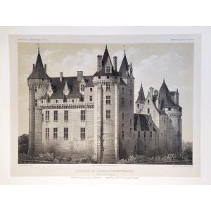French Castle Coudray-montpensier Lithograph By Victor Petit 19th C Old Print Architecture