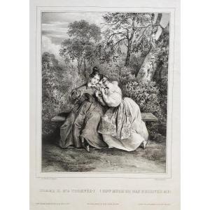 Lithograph After Devéria How Much He Has Deceived Me 19th C Old Print