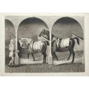 Engraving Horses After James Seymour 18th C Etching Old Print