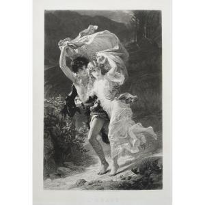 Mythological Etching The Storm By Amédée Varin After Pierre Auguste Cot Neoclassical Engraving