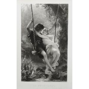 Mythological Etching Spring By Amedee Varin After Pierre Auguste Cot Neoclassical Engraving