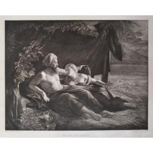 Orientalist Etching Ruth And Booz By Tardieu After Hersent 19th Century Engraving Old Print