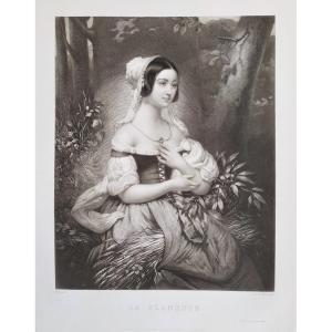 Engraving Portrait Of A Lady By Allais After De Court Etching 19th C Old Print