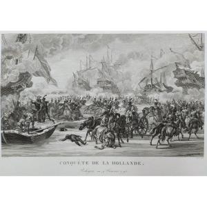 Conquest Of Holland Naval Battle Etching Engraving 19th Century Old Print