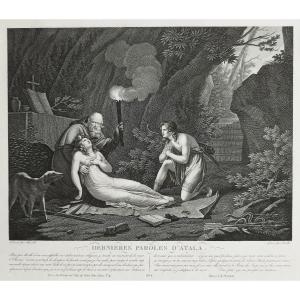 Chactas And Atala Etching 19th Century Engraving Old Print