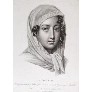 The Sweetness Portrait Of A Lady By Lemire Ainé Antique Engraving Etching 19th C Empire Period