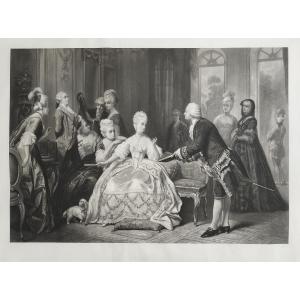 Marie-antoinette And Gluck At The Trianon Large Antique Engraving 19th C. Etching Old Print