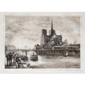 Notre-dame De Paris Antique Etching Engraving By Alexandre Georges Prost