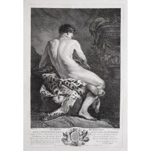 Bacchus Antique Mythological Engraving 18th Century Etching Old Print Male Nude