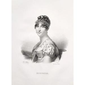 Historical Portrait Hortense Daughter Of Josephine Beauharnais Lithograph By Delpech Old Print