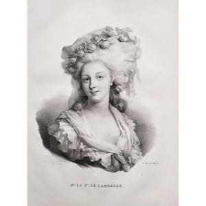 Historical Portrait Princess Lamballe Lithograph After Henri Grévedon, 19th Century Old Print