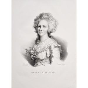 Historical Portrait Madame Elisabeth Antique Lithograph By Henri Grévedon 19th C Old Print