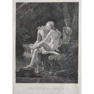 Etching Daphnis And Chloe Nudes Mythological Engraving By François Gelée After Hersent 19th C