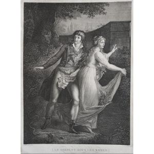 Etching Antique Engraving By Cazenave After Fournier The Snake Under The Roses Old Print