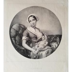 Nanny Antique Decorative Lithograph 19th Century Old Print Wall Decor