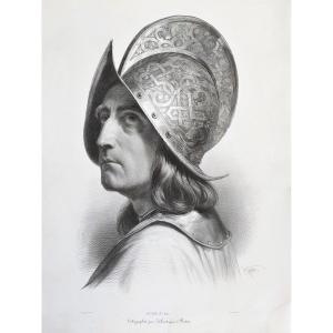 Warrior With A Helmet Lithograph 19th Century By Julien Old Print