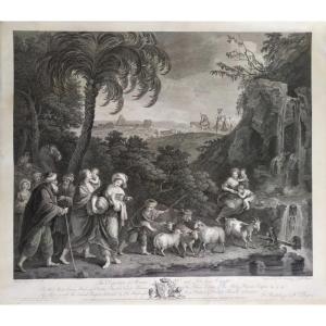 The Departure Of Abraham And Lot From Egypt Biblical Scene After Zuccarelli 18th C Engraving