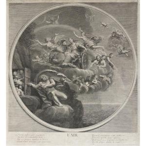 The Air Allegory Etching Mythological Engravings After Albanne 18th C Old Print