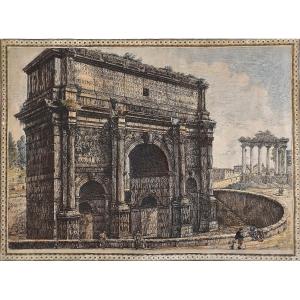 Rome The Triumphal Arch Of Septimius Severus Engraving Architecture 19th C Etching Old Print